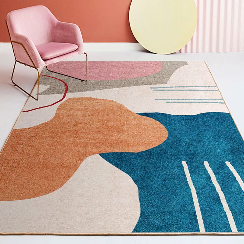 Apricot Tone Modern Indoor Rug Polyester Color Block Carpet Non-Slip Backing Rug for Home Decoration