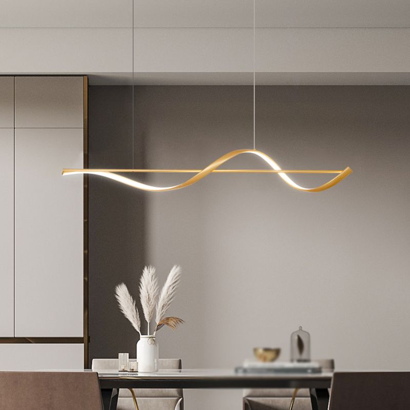 Modern LED Metal Pendant Light Linear Shape Island Light with Silicone Shade for Bedroom