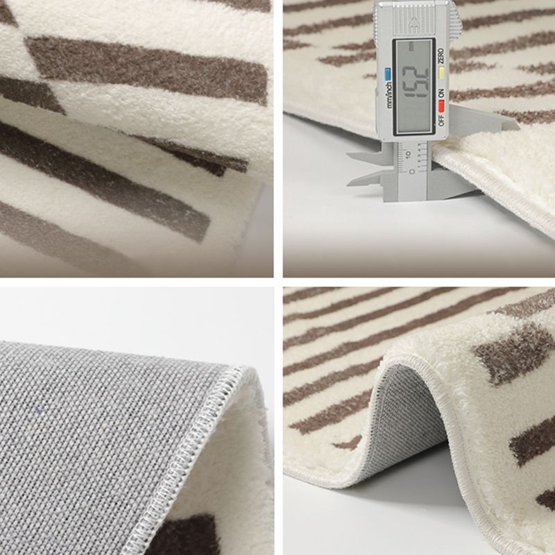 Beige Modern Area Carpet Stripe Pattern Polyester Area Rug Easy Care Washable Rug for Home Decor