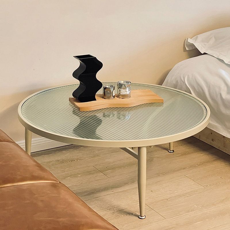 Contemporary Glass-Topped Coffee Table 3 Legs Coffee Cocktail Table
