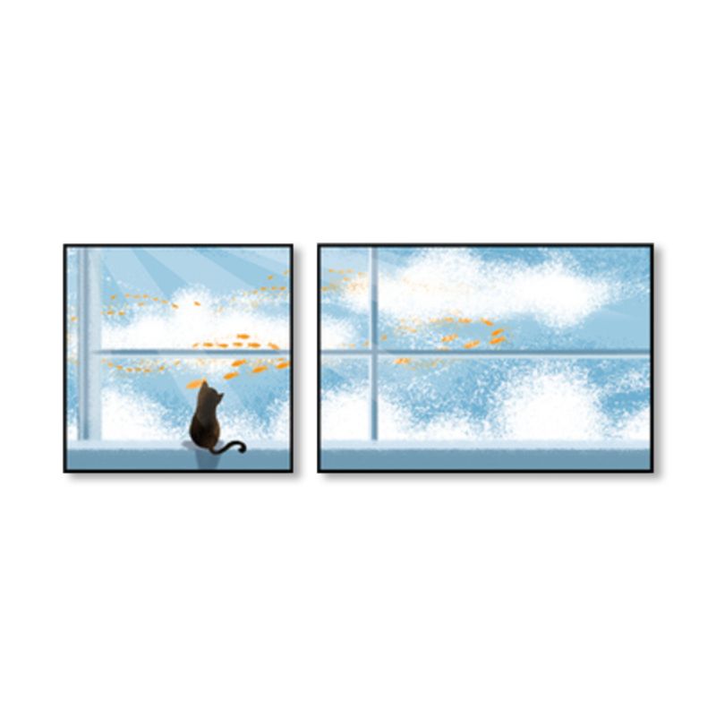 Animals Wall Decor Children's Art Textured Family Room Canvas in Soft Color, Set of 2