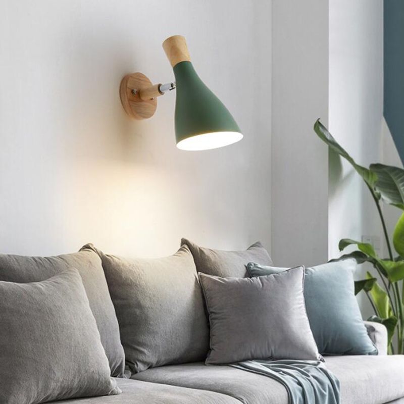 Nordic Metal Wall Light Geometric Colorful Wall Sconce with Wood for Living Room