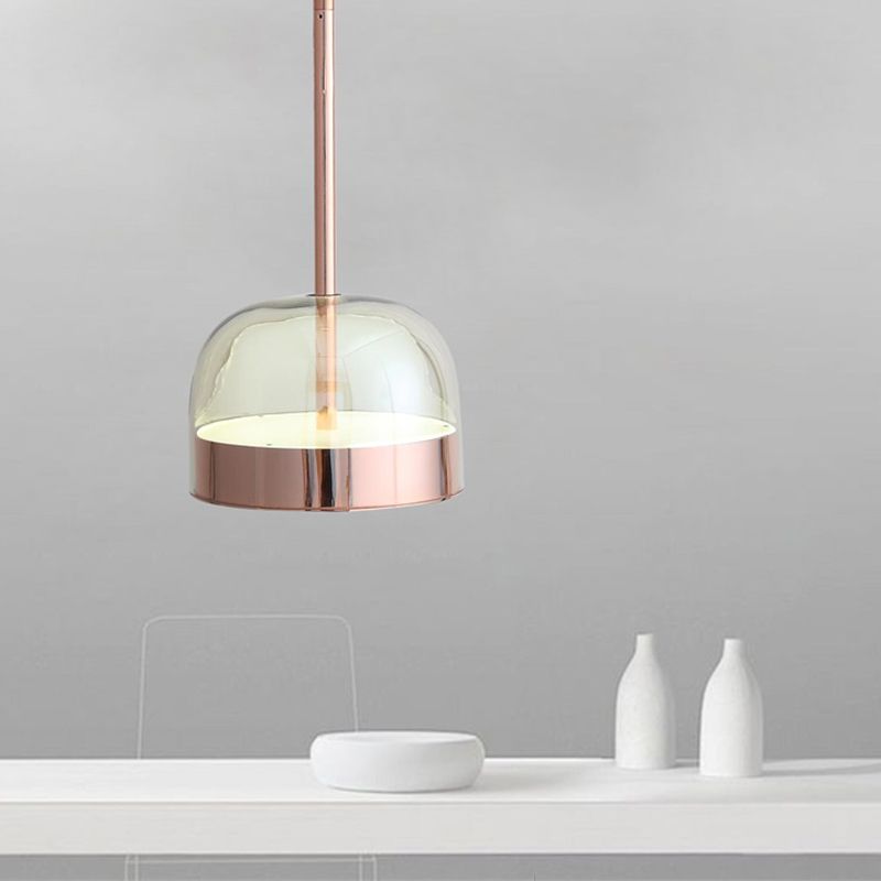 Luz de techo colgante de cúpula de vidrio transparente Postmoderno 1 Cabezal Cobre Copper Kit de luz