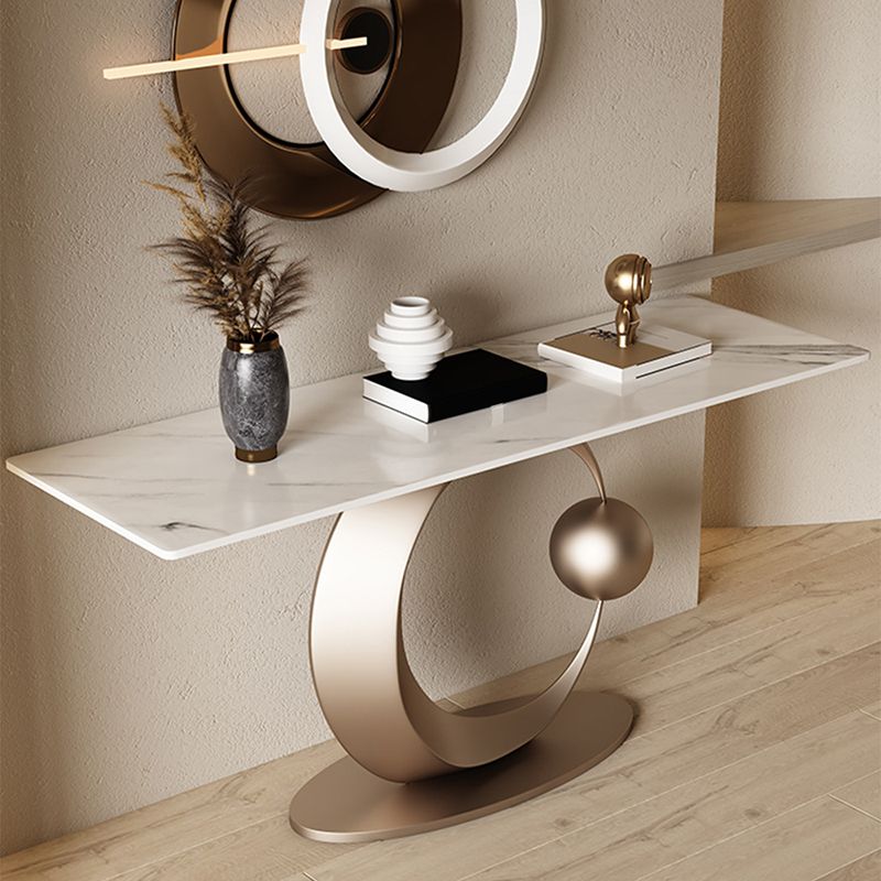 Glam Rectangle Accent Table Stone Console Sofa Table for Hall