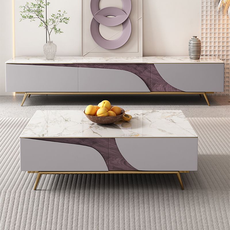 4 Legs Coffee Cocktail Table with Storage Drawers White Marble