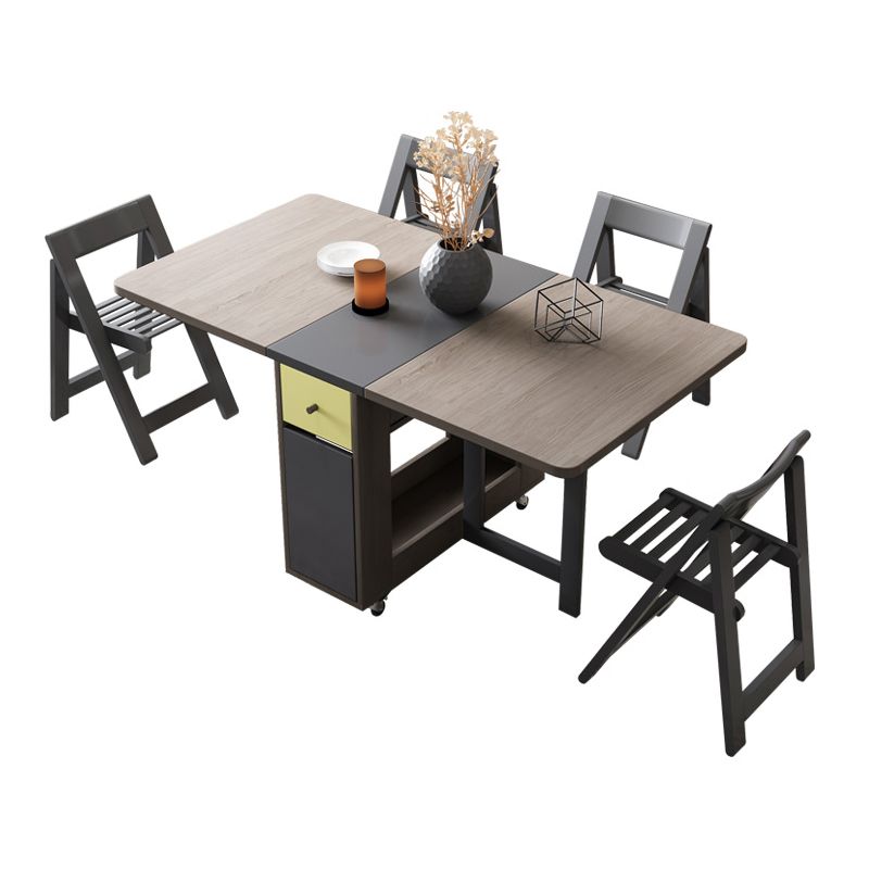 Mid-Century Brown Dining Table Rectangle Wooden Drop Leaf Dining Table for Home
