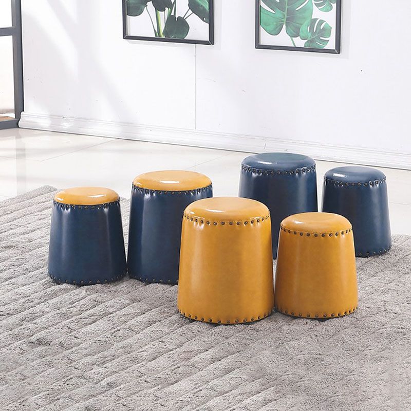 Leather Yellow Pouf Modern Stain Resistant Round Indoor Pouf