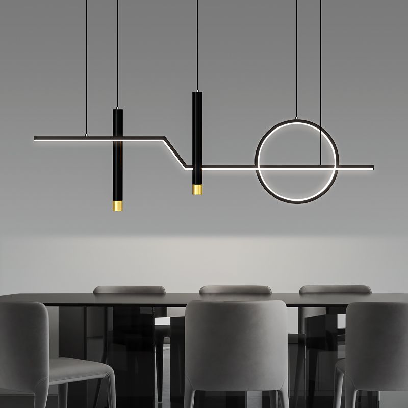 Contemporary Style Linear Island Lighting Metal 4-Light Island Pendant Lights in Black