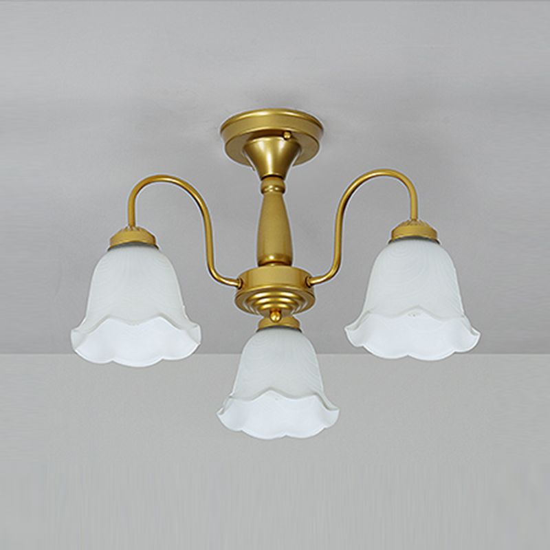 Traditional Flower Ceiling Lamp Frosted Glass Semi Flush Mount Light for Dining Room