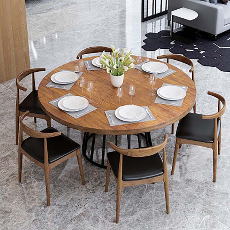 Modern Dining Set 1/2/7 Pcs Round Dining Table with Cow Horn Chairs