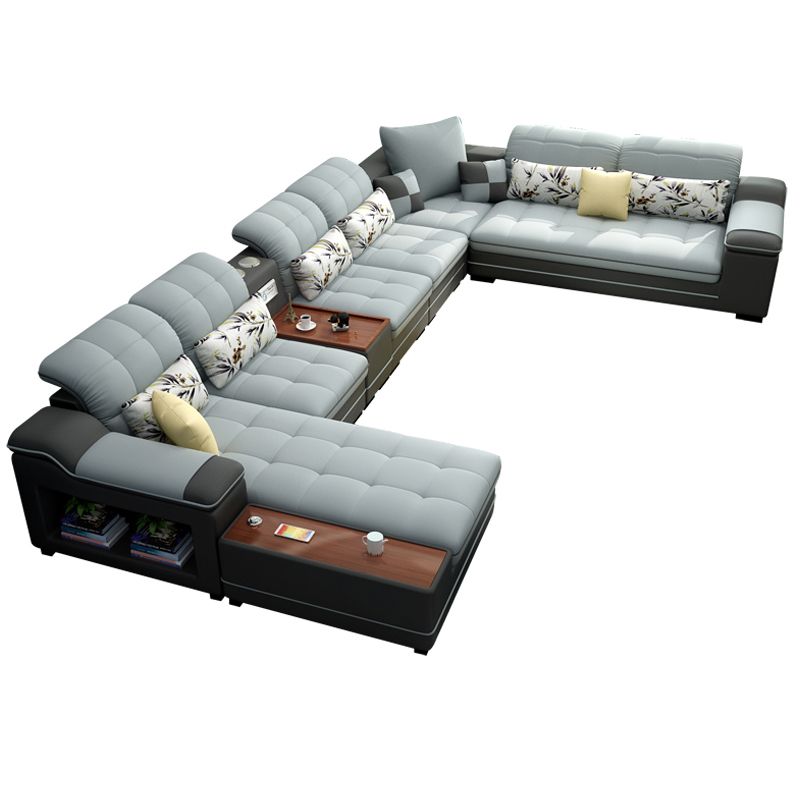 Pillow Top Arm Sofa Modular Faux Leather/Linen U-Shaped Furniture Sectionals