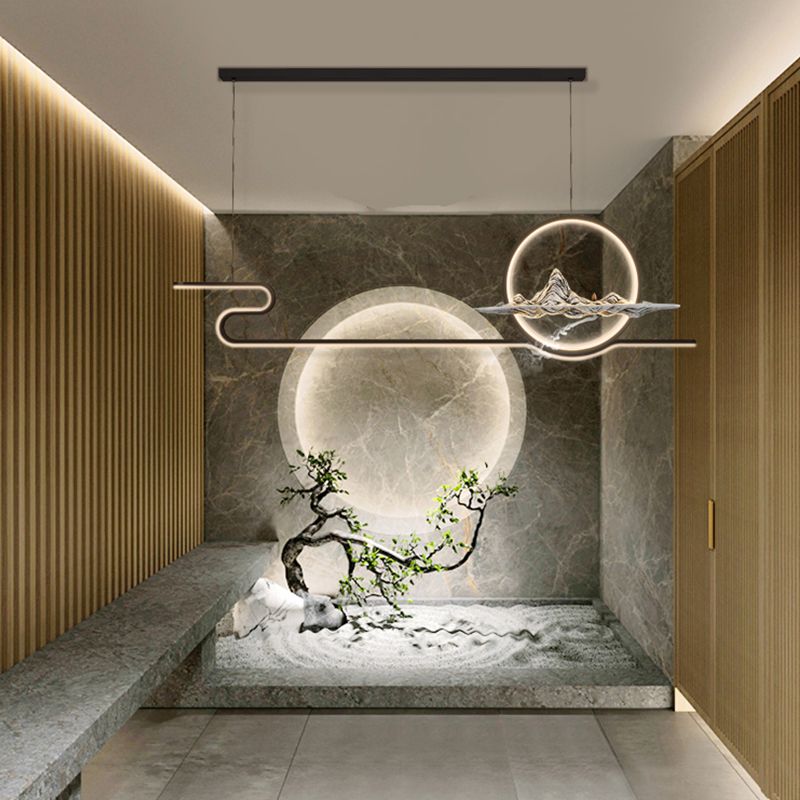 Contemporary Metal 2 Light Pendant Lights Linear Island Light Fixtures for Kitchen