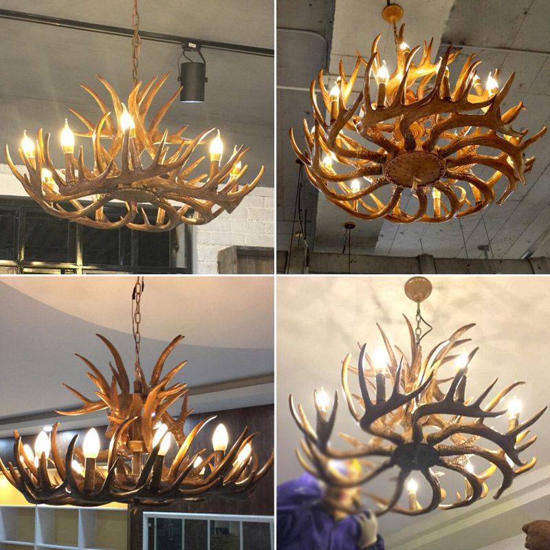 Country Country Chandelier Resin Deer Horn Horn Gandle Fançing Decorative Lighting Forwing for Living Room Villa Restaurant