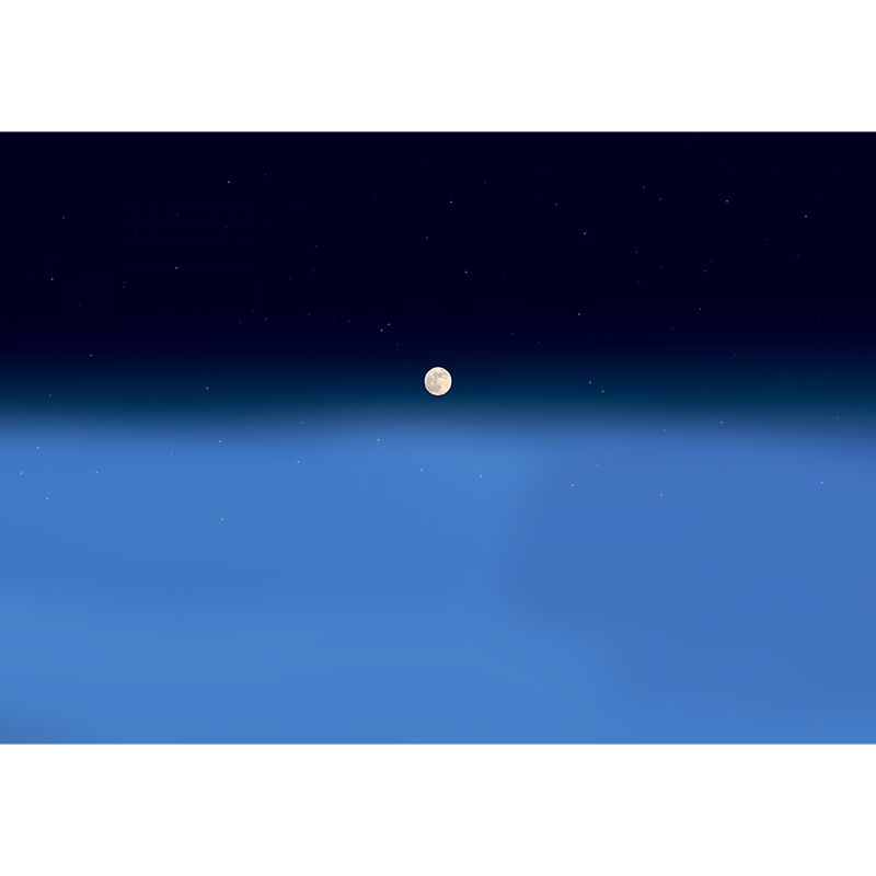 Large Distant Moon Mural Wallpaper Blue Non-Woven Wall Art, Washable, Custom Made