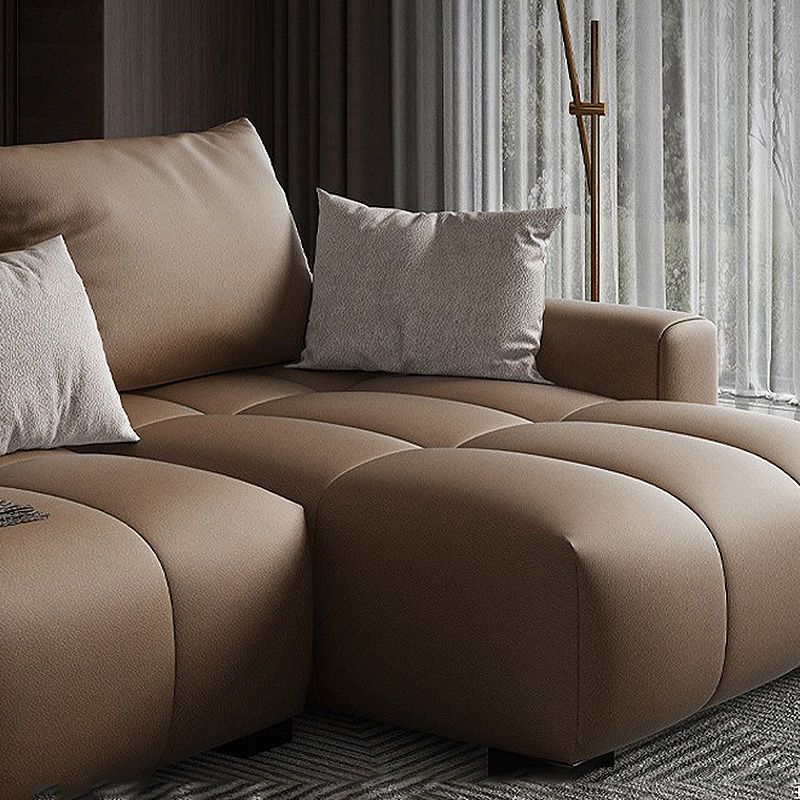 Faux leather Square Arm Sectional Brown L-Shape Sectional for Living Room