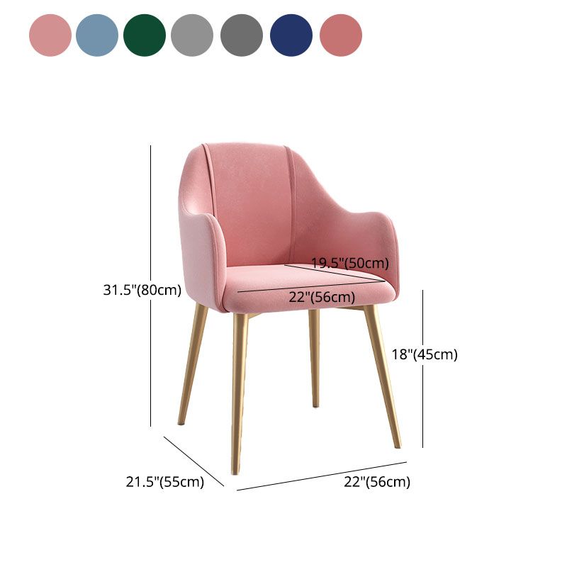 Sillas de comedor de terciopelo Glam, silla lateral de comedor de metal con brazo para uso en restaurantes