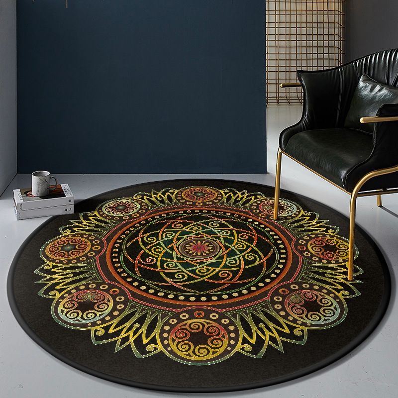 Persian Bedroom Rug Multi-Color Tribal Flower Rug Polyester Stain Resistant Anti-Slip Backing Washable Area Carpet