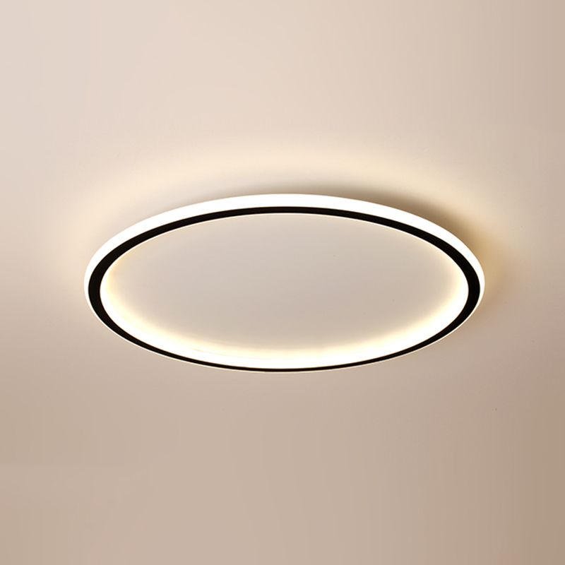 Contemporary Round Flush Light Metal 1 Light Flush Mount Ceiling Fixture in Black