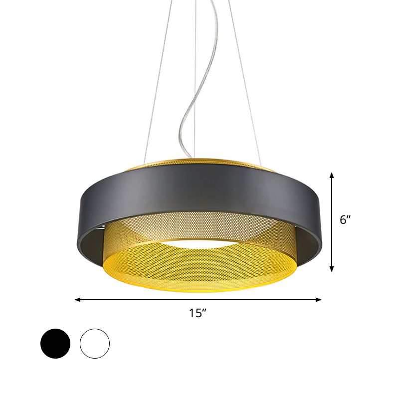Metal 2 Layers Circle Hanging Light Modern White/Black-Gold 15"/18" Wide LED Drop Pendant with Mesh Screen and Acrylic Diffuser