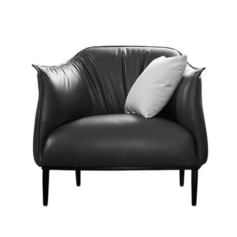 Solid Color Living Room Faux Leather Arms Included Basic Four Leg Barrel Chair