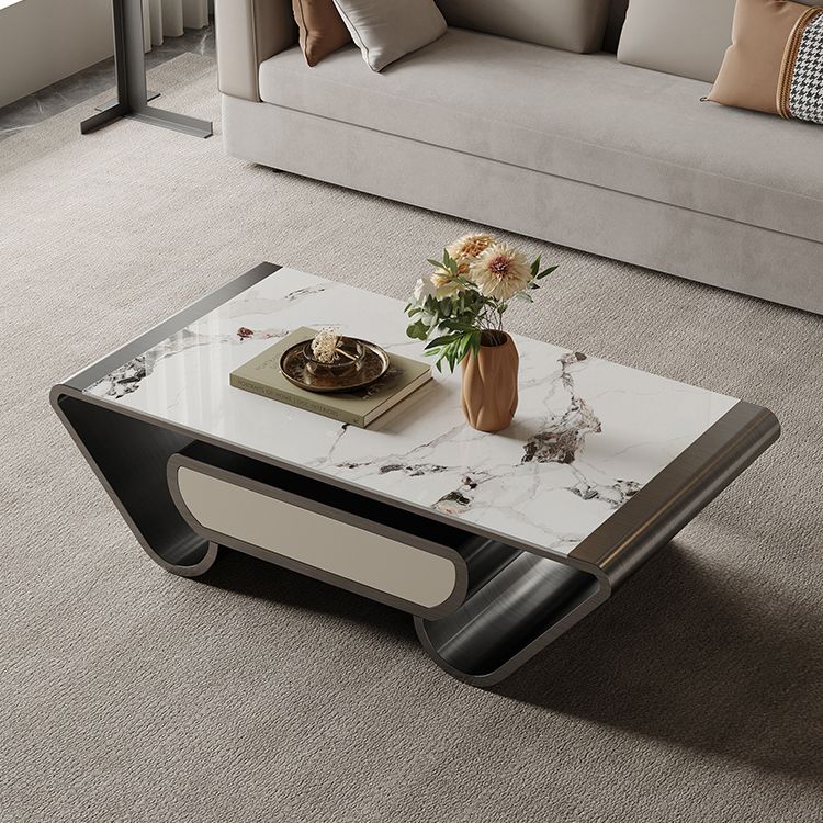 Slate Abstract Coffee Table Glam Rectangular Cocktail Table with Storage Drawer