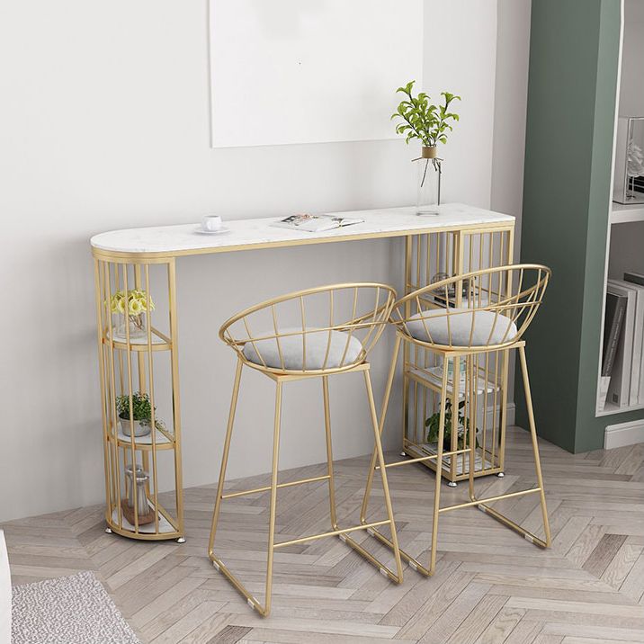 1/2/3 Pieces Glam Iron Bar Table Set White Faux Marble Top Bistro Set with Shelf