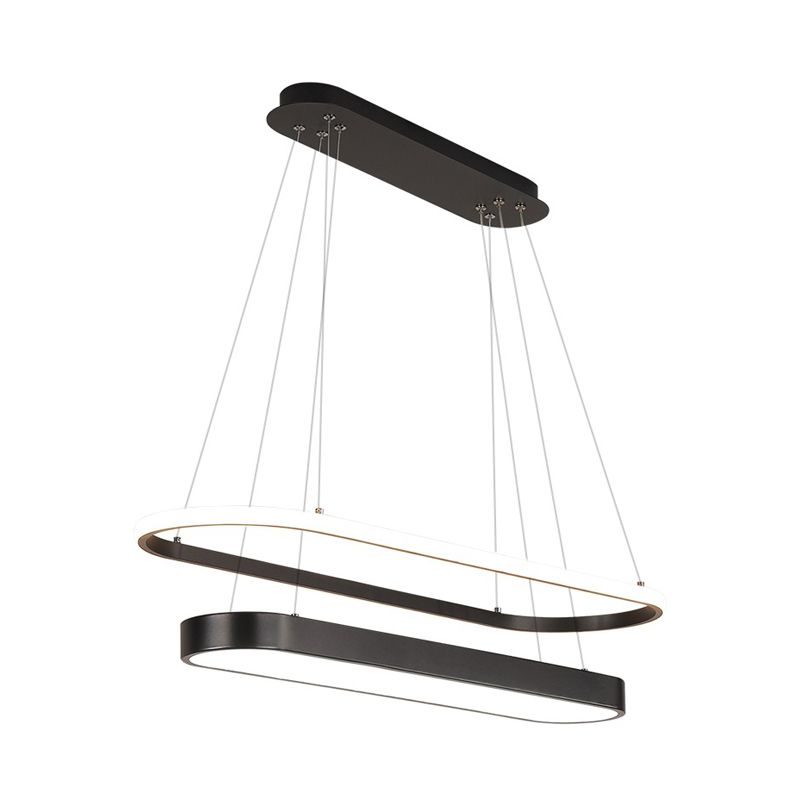 Black/Gold 2-Rectangle Pendant Chandelier Minimalist LED Acrylic Hanging Light in White/Warm Light