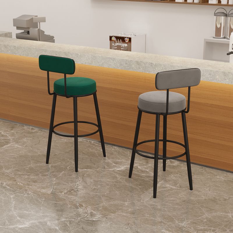 Industrial Backrest Counter Stool Iron Cafe Bar Stool with Pedal and Velvet Cushion