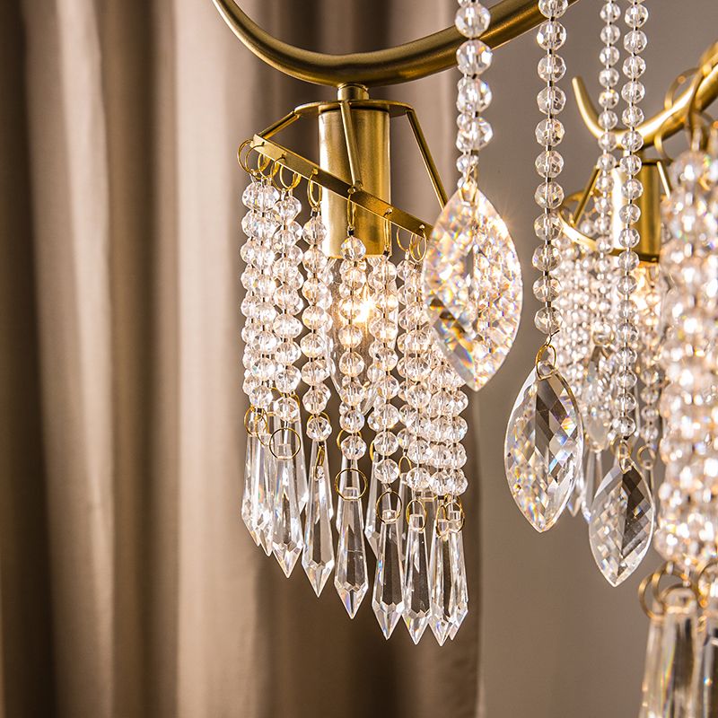 Gold Finish Chandelier Lamp Antique Crystal Tassel Hanging Light Fixture for Bedroom