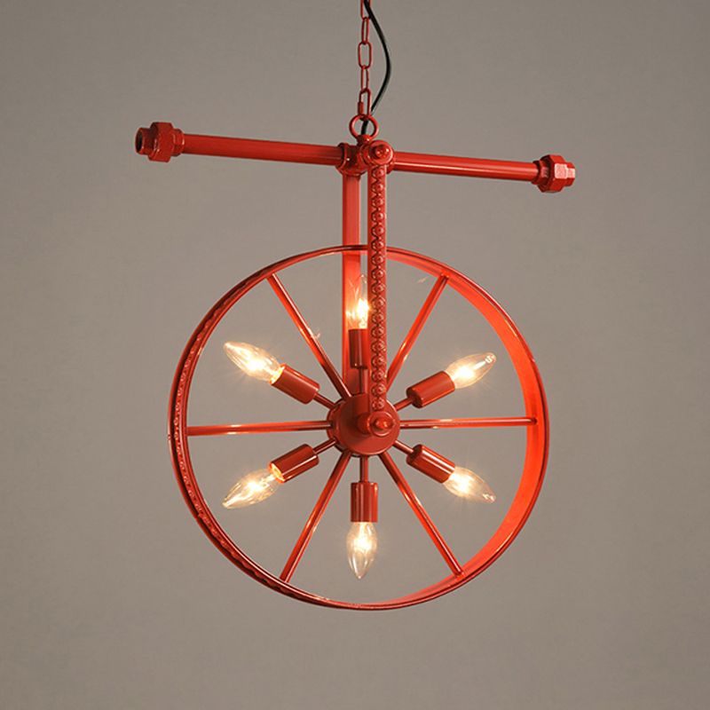 Metallic Wheel Chandelier Lamp Art Deco 6 Lights White/Black/Rust Pendant Ceiling Light for Restaurant