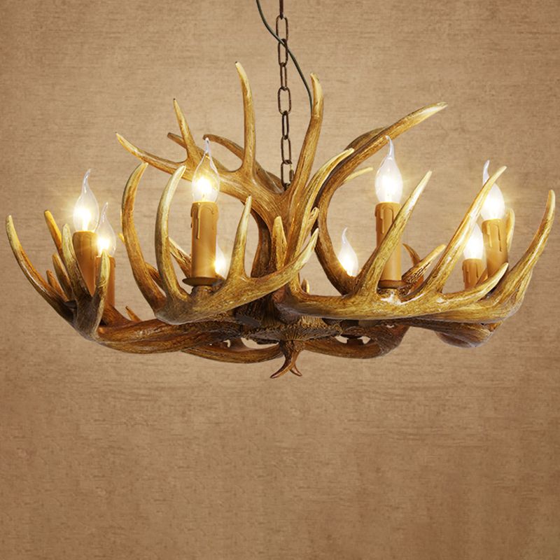 Resin Antler Shaped Suspension Lighting Rustic Living Room Chandelier Light Fixture