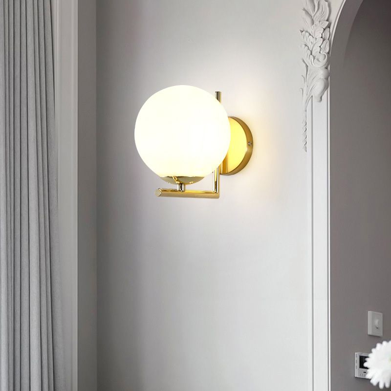 7" H Metal Fixed Arm Simplicity Wall Lamp White Glass Globe Shade Contemporary Style Sconce Lighting for Bedroom