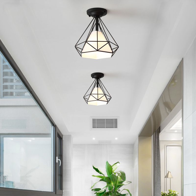 Industrial Flush Light Fixtures Diamond Metal 1 Light Flush Mount Lamps