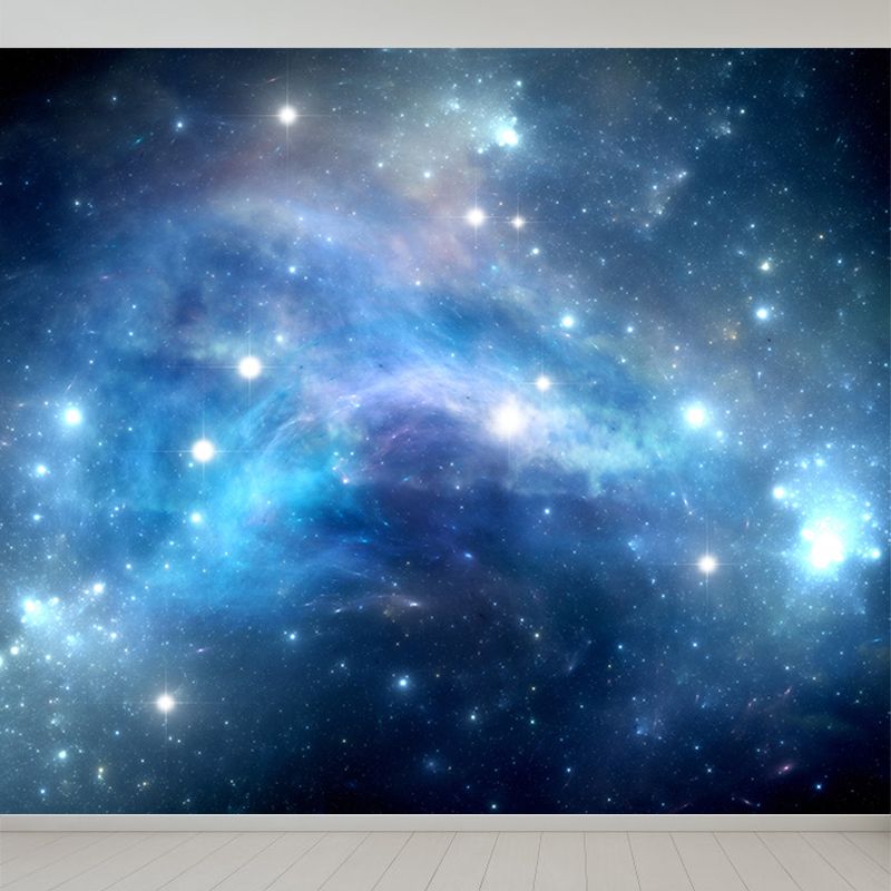 Dark Blue Dreamlike Asterism Mural Moisture Resistant Contemporary Bedroom Wall Art