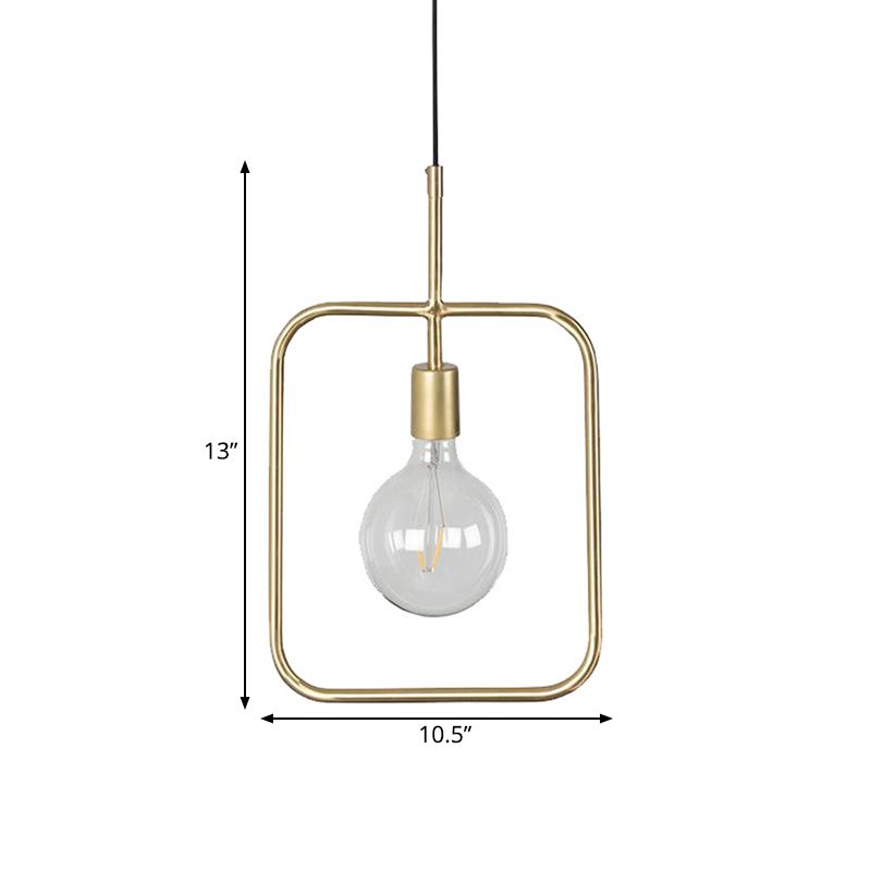 Exposed Bulb Pendant Light Fixture Contemporary Metal 1 Light Gold Square Skeleton Hanging Ceiling Light