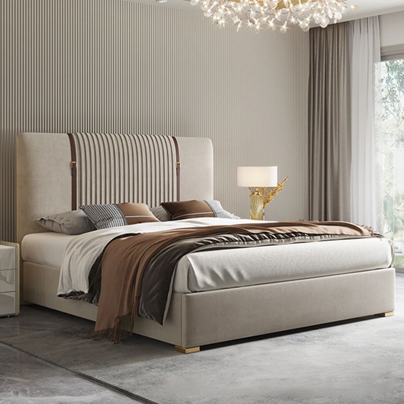 Glam Solid Color with Headboard Rectangular Panel Standard Bed