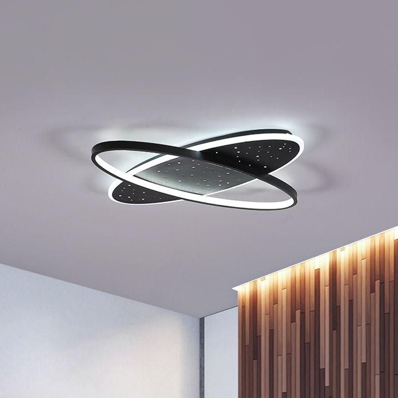 Metallic Oval and Circular Flush Mount Lamp Modern LED Flush Ceiling Light in Black