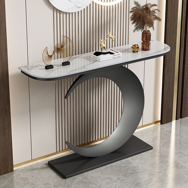 31.5-inch Tall Stone Console Table Stain Resistant Accent Table with Shelf