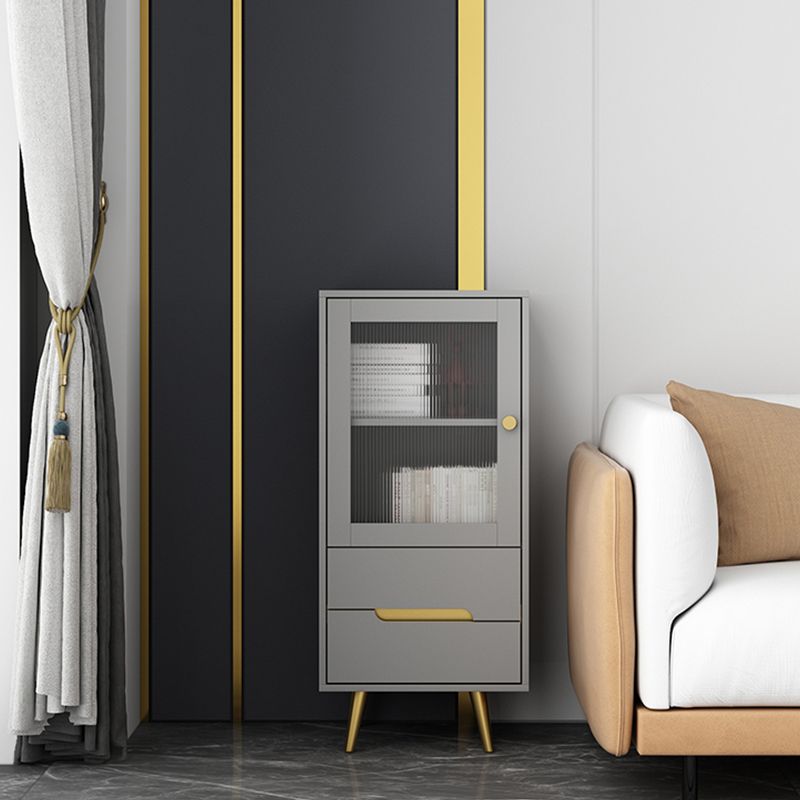 Modern Wooden Accent Cabinet with 2 Drawers and Glass Door Cabinet