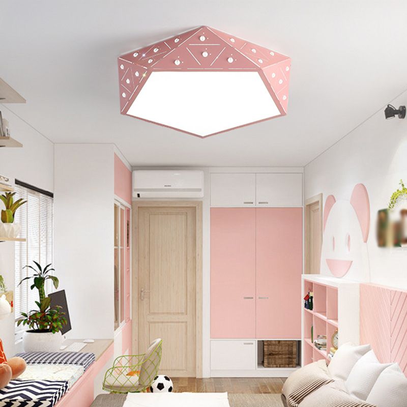 Macaron Pentagon Flush Mount Fixture Acrylic Living Room LED Ceiling Lighting with Hollow-out Design