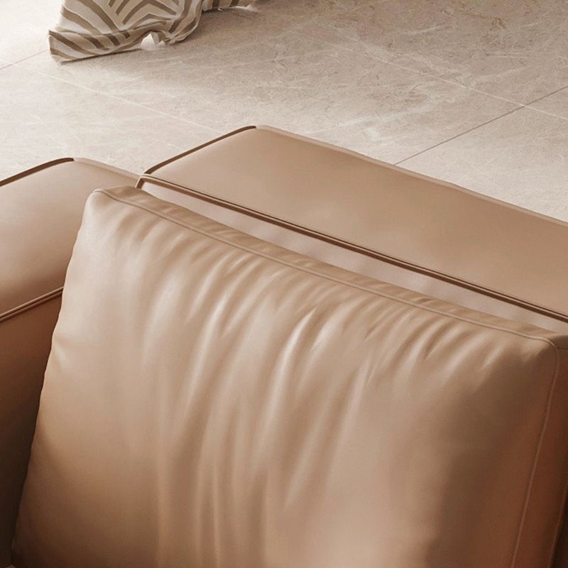 Brown Genuine Leather Square Arm Sofa Modern Style for Bonus Room