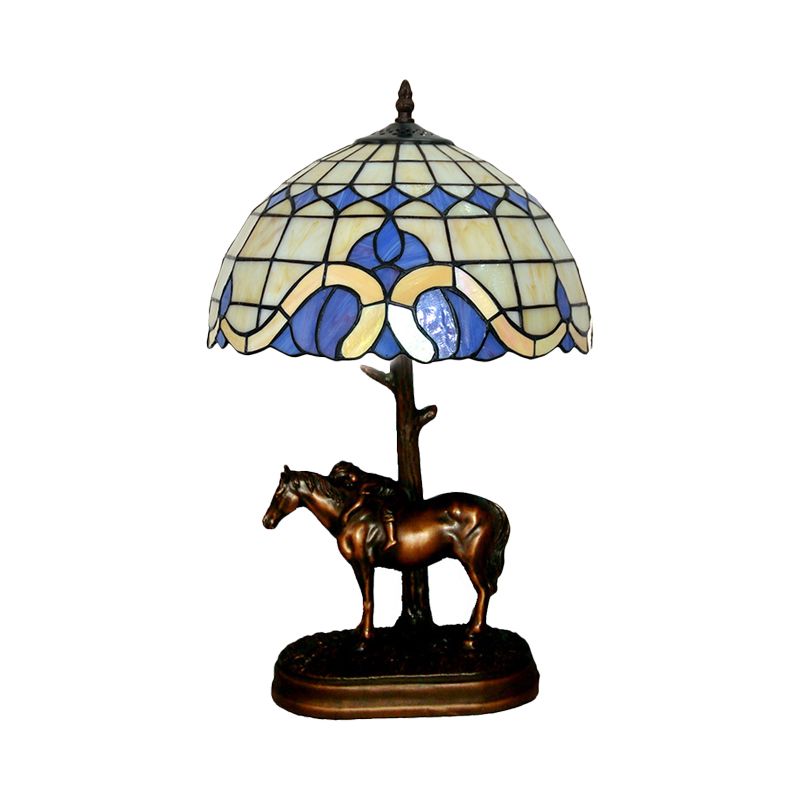 Lampada da tavolo per bambini che trasporta cavalli in resina Lampada da notte per caffè a 1 testa in stile Tiffany con paralume in vetro colorato a griglia