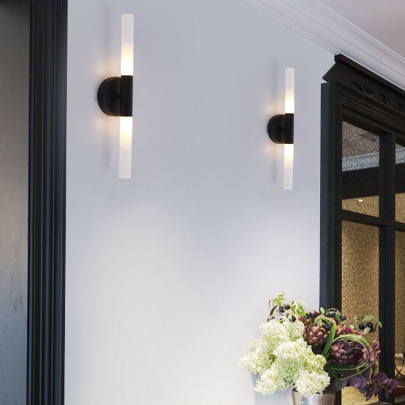 Cylinder Shape Vanity Lamp Modern Style Glass 2 Lights Bath Light in Black/Gold