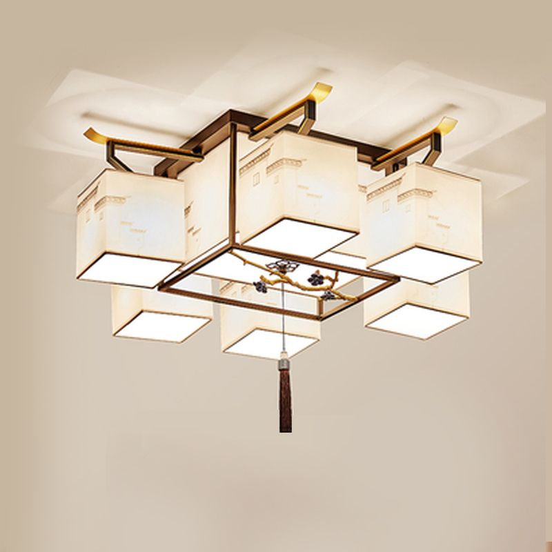 5/8/12/16/21 Ceiling Light with Fabric Shade Chinese Style Flush Mount Light