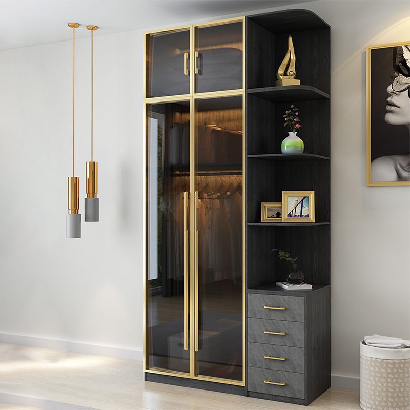 Modern Wardrobe Closet With Drawer Hinged Wardrobe Armoire for Home