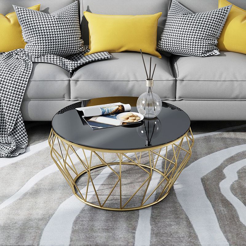 Frame Modern Simple Cocktail Table Round Glass Top Coffee Table - 17.72" H