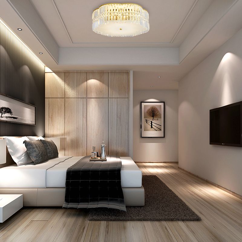 Golden Flower Flush Pendant Light Modern Clear Crystal 15"/19" W LED Flush Light with Acrylic Diffuser