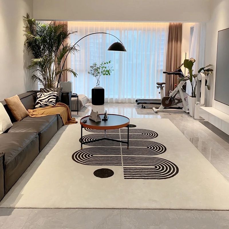 White Creative Modern Area Rug Simplicity Geometry Pattern Area Carpet Polyester Anti-Slip Backing Rug for Home Decoration