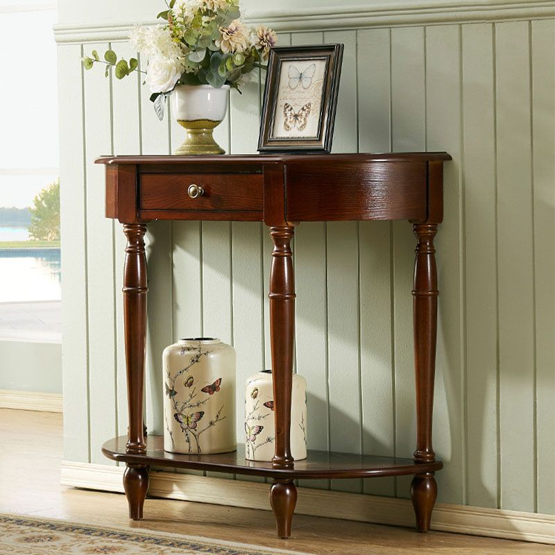 Rubbered Wood Half Moon Console Table Mid-Century Modern Accent Table for Hall