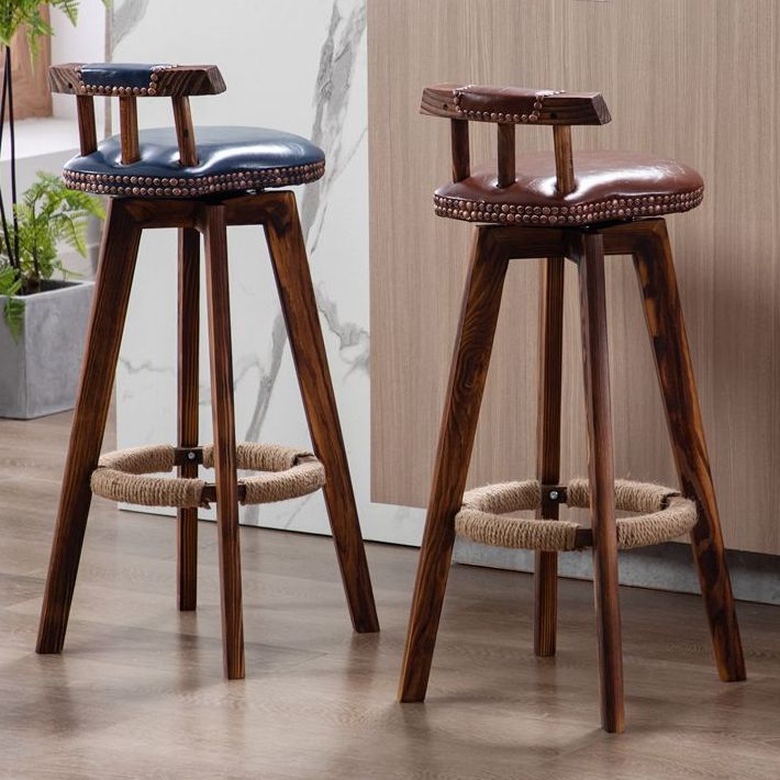 Tradition Backrest Armless Counter Stool Wood Household Bar Stool with Leather Cushion